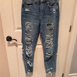 American Eagle Outfitters Ripped Blue Ankle Jeans